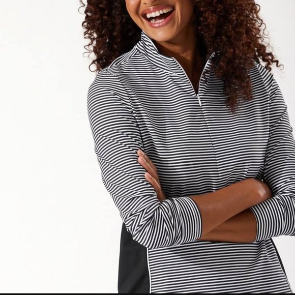 Tommy Bahama Island Zone Black Aubrey Stripe 1/2  Zip Athletic Top - Picture 1 of 16